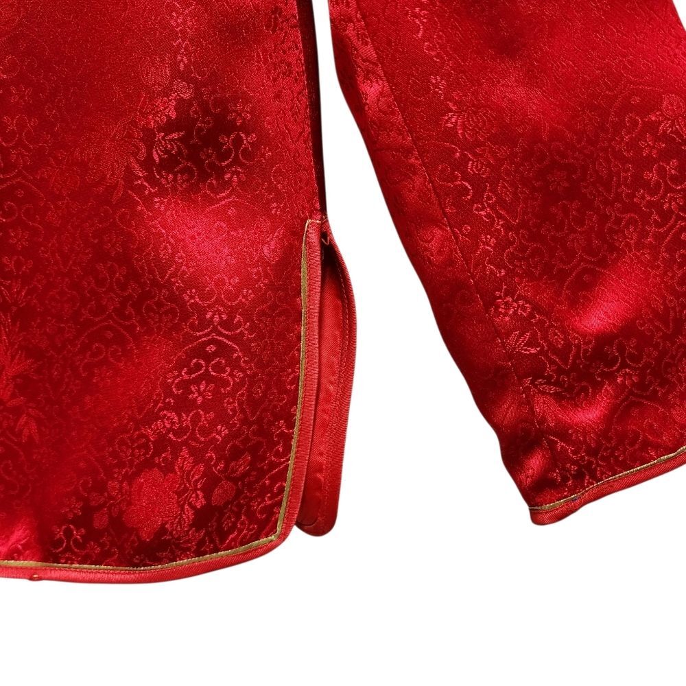 Chinese Womens Tang Jacket Red Gold Floral Satin Knot Asian Party Wedding Sz L - Picture 8 of 10